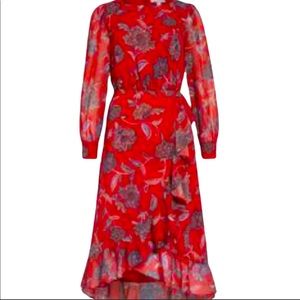 Chelsea 28 Floral Print Ruffle Long Sleeve Maxi Small